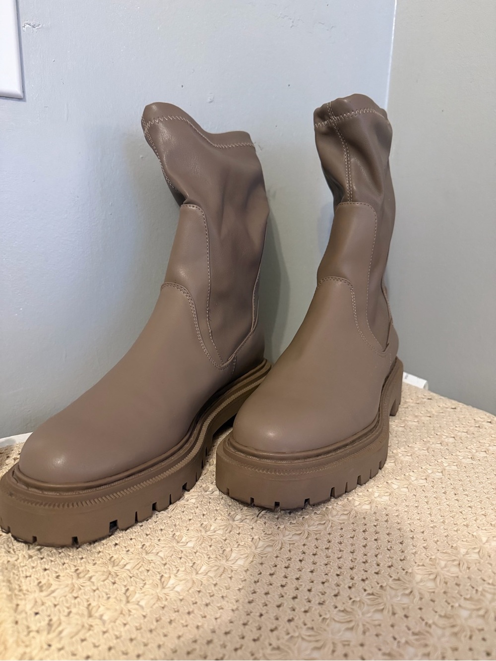 H&M Taupe Chunky Lug Ankle Boots